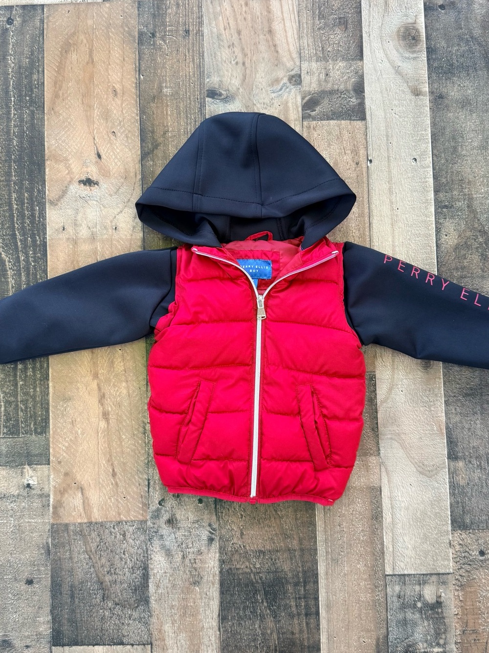 Perry Ellis Boys Red Puffer Hooded Jacket | Full Zip | Size 2T